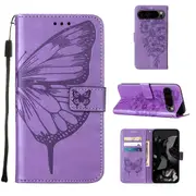 For Google Pixel 9 Pro Case, PU Leather Wallet Butterfly Cover, Purple