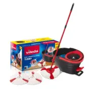 Vileda Turbo Spin Mop 2 Microfibre Refills Spin Wring Bucket Set Floor Cleaning
