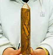 329g Golden Tiger's Eye Rock Quartz Crystal Point Generator Wand Tower Obelisk