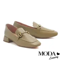 在飛比找momo購物網優惠-【MODA Luxury】韓系質感造型鼓帶牛皮樂福低跟鞋(綠