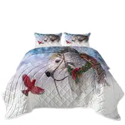 Snowy Christmas with Red Bird and White Horse Coverlet