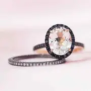 2Ct Oval Cut Lab Created Peach Morganite Wedding Ring Set Sterling Silver 925