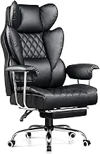 COMHOMA Big and Tall Gaming Chair with Pocket Spring Lumbar Support, Ergonomic Office Chair with Footrest, Executive Desk Chair with Outward Fixed Soft Armrests, Computer Chair with High Back, Black