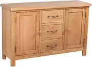 Solid Oak Wood Sideboard with Drawers, Kitchen Buffet Table, Storage Cabinet for Dining Room, Living Room, Bar, 110x33.5x70 cm