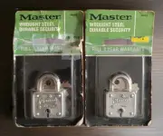 2 Vintage Master Wrought Steel PadLock Model 44-D NOS Masterlock Made In U.S.A