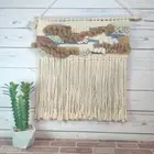 Macrame Boho Wall Hanging Flowing Tassels Art Blue, Cream, Tan, and White