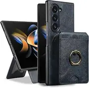 JIAONASHIJIA Fit for Samsung Galaxy Z Fold 3 Case-Leather Magnet Wallet-RFID Blocking-2 in 1 Detachable Credit Card Holder-Shockproof Cover-Kickstand-ID Window.Blue