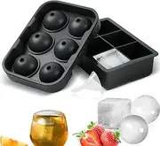 ALLTOP Ice Cube Trays(Set of 2),Sphere Mold with Lid & Large Square Ice Maker for Whiskey, Cocktails,Reusable Round Silicone Tools, DIY,Freezer-Black