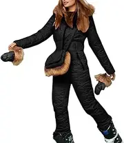 [Generic] plus Size 4x Women Winter Ski Jumpsuit Outdoor Sports Snowsuit Faux Wool Collar Coat Jumpsuit With Hoodies Ski Jackets And Pants Quilted Womens