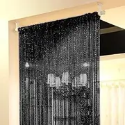 Topixdeals 37 X 76 Inch Rare Flat Silver Ribbon Door String Curtain Thread Fringe Window Panel Room Divider Cute Strip Tassel Party Events (Black)