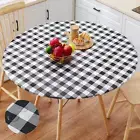 Table Cloth Cover Elastic Checkered Fitted Vinyl Tablecloth 36-44 Inch Round