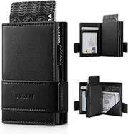 [VULKIT] Card Holder Bifold Pop Up Leather Wallet for Men RFID Blocking Metal Card Case, Holds 9 Cards and Banknotes Black
