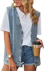[Mywinway] Denim Vest for Women 2025 Spring Summer Oversized Sleeveless Waistcoat Casual Jacket Vests Jean Vests Top