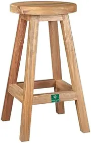 LUXI Solid Teak Wood Bar Stool, Backless Counter Height Stool with Footrest, Tall Kitchen & Dining Chair for Indoor, Outdoor, Balcony, Garden and Patio Use