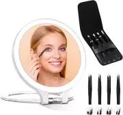 Rechargeable Magnifying Travel Makeup Mirror 10X/1X Double Sided Lighted Mirr...