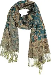 [PASKMLNA] Reversible Paisley Pashmina Shawl Wrap Elegant Colors (#4Tape/Beige)