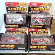 Vtg 2002 Corgi FIRE HEROES Lot (4)- Diecast (8012) Seagrave Land Rover ALF