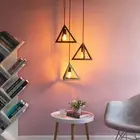 Modern 3 Bulb Triangle Shapes Ceiling Hanging Light Fixture, Black Chandelier