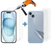 2 Set Tempered Glass Screen Protector for Apple iPhone 15 Front and Film Back