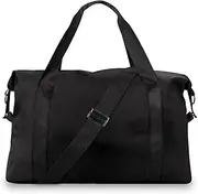 [WALNEW] Large Folding Gym Tote Bag for Women Men, Travel Carry On Overnight Weekender Duffle Bag, Waterproof Lightweight Sports Duffel Bag with Wet Pocket, Black