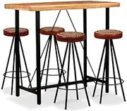 Bar Table Bar Chair Bar Furniture Set 5 Pieces Solid Acacia Wood, Genuine Leather & Canvas