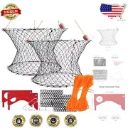 Crabbing Made Easy: 2 Pack Double Ring Crab Nets with Bait Clip, Rope & Gauge