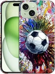 GlamCase for iPhone 15, iPhone 15 Case - Vintage Color Soccer Design Printed Slim & Sleek Cute Plastic Hard Snap on Protective Designer Back Phone Case/Cover for iPhone 15