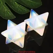 2pc Synthetic opalite merkaba star quartz crystal carved decor gem reiki healing