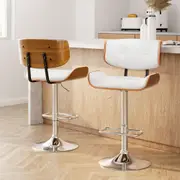 Set of 2 Wooden Gas Lift Bar Stools - White and Chrome