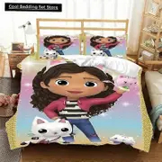v1934 Bed Sheets Gabbys D-Dollhouse Bedding Set Duvet Cover Comforter Bed Single Twin Full Queen Youth Kids Girl Boys Gift King Size Bedding Set 3-Pie