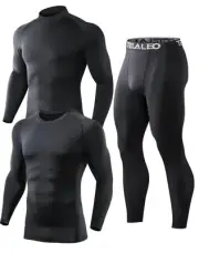 Thermal Underwear for Men Thermals Set Fleece Lined Turtle Mock Neck Shirts C...
