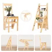 4 Step Folding Ladder Wooden Frame Stool Portable MultiPurpose Heavy Duty 130kg