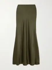 [STAUD] STAUD - Odin Silk-blend Satin Maxi Skirt - Army green - US6 US 6 Green
