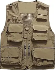 Flygo Men's Casual Outdoor Work Safari Fishing Travel Photo Cargo Vest Jacket Multi Pockets