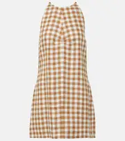 [Asceno] Asceno Antigua checked linen minidress AU 14 brown