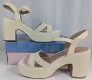 pop Applaud - Natural Woven Sandals - Chunky Platform Heel - Size 10M