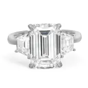 Three Stone Emerald & Trapezoid Lab Grown Diamond Ring 18K White Gold 5.35Ctw