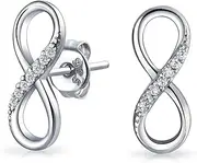 [Bling Jewelry] Classic Cubic Zirconia Eternity CZ Accent Pave Romantic Love Knot Symbol Eternity Infinity Stud Earrings For Women Teens Girlfriend 14K Yellow Rose Gold Plated .925 Sterling Silver