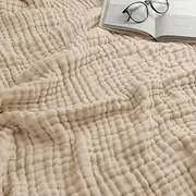 Comfy Cubs Adult Muslin Blanket Queen, 229 x 229 cm - Soft, Six-Layered, Lightweight, Breathable Cotton Blanket for All Seasons - Machine Washable, Stylish Home Decor - Sand