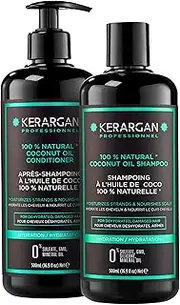 Kerargan - Shampoo and conditioner with coconut and argan oil to nourish and moisturise your hair and add volume - Dry hair - Sulphate, parabens, silicone-free - 2 x 500 ml