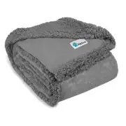 Waterproof Dog Blanket for Bed, Couch, Sofa | 80 x 60 Inches Light Grey Sherpa