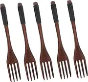 MUCKLILY 5 Pcs Japanese Style Wooden Forks Friendly Ergonomic Design for Dessert Salad Appetizer and Fruit Handmade with Traditional Binding Comfortable Grip