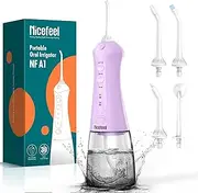 Nicefeel Water Dental Flosser Teeth Pick - Fast Charge Cordless Teeth Cleaner, 3 Modes Portable Oral Irrigator, IPX7 Waterproof Electric Water Dental Flosser for Tonsil Stone, 300ML Tank (Purple)