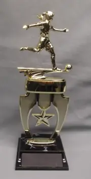 female kicker soccer trophy award star riser weighted black base