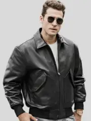 Men Black Leather Jacket Luftwaffe AirForce Pilot Flight Flying Aviation Bomber