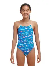 Funkita Girls Fin Swimming Diamond Back Swimsuit - Blue/Orange