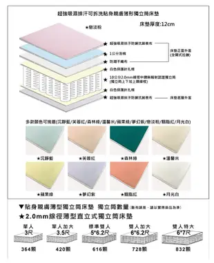 【契斯特】超強吸濕排汗可拆洗貼身親膚薄形(有框)獨立筒床墊-雙人特大6x7尺(森林綠) (7.4折)