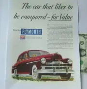 1949 PLYMOUTH AUTOMOBILE Auto Motor Car SATURDAY EVENING POST Art AD PRINT
