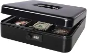 Safe Metal Cash Box with Combination Lock, Decaller Large Lock Storage Money Box with Money Tray, Black, 11 4/5" x 9 2/5" x 3 1/2", QH3001L