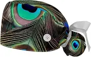 [YTYVAGT] 2-Pc,Gourd-Shaped Working Cap,Fisherman Hat with Buttons and Cotton Sweatband,Animal Peacock Feather Pattern
